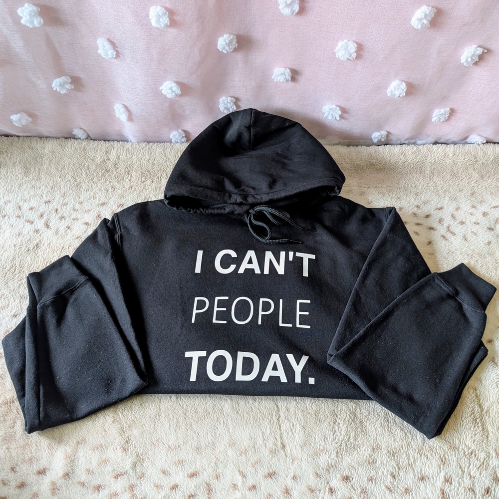 Black Graphic Hoodie, Adult Unisex, Medium, "I Can't People Today" - Picture 8 of 10